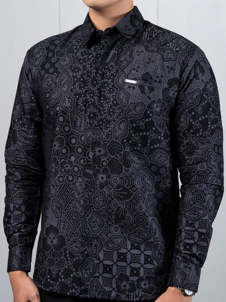 Kemeja Batik Pria Slim Fit Kerah Shanghai